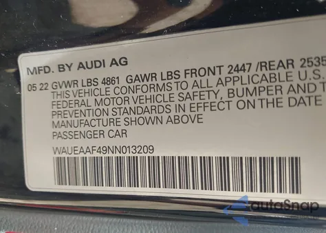 2022 Audi A4 Premium Plus 45 Tfsi S Line Quattro S Tronic from USA, damaged, VIN WAUEAAF49NN013209
